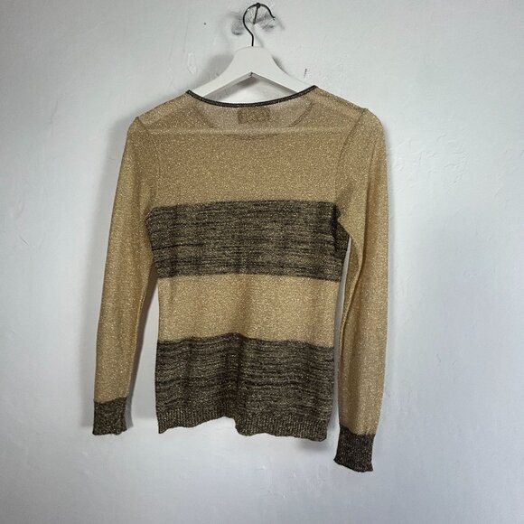 Zazy Paris Womens Colorblock Black Gold Metallic Sweater Crew Neck Pullover - Picture 2 of 7